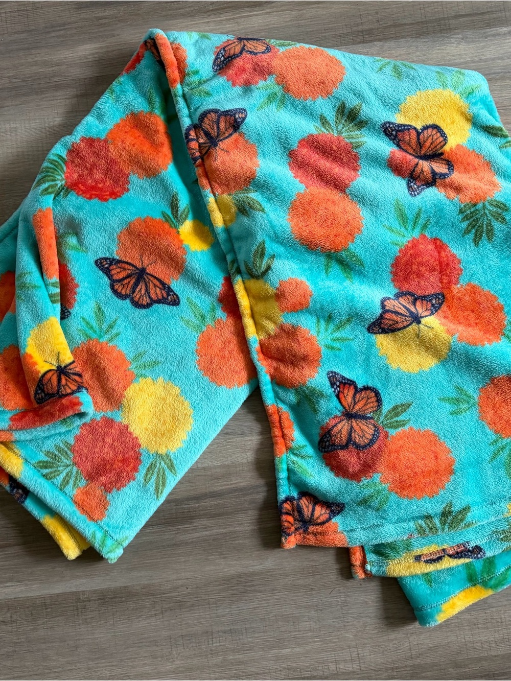 Cozy Turquoise Floral & Butterfly Blanket
